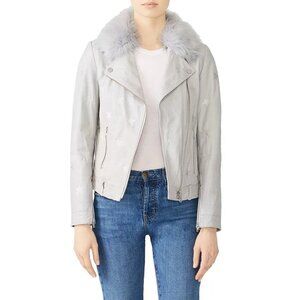 Samantha Sipos Seeing Stars Lamb Leather Biker Jacket Gray, Size S